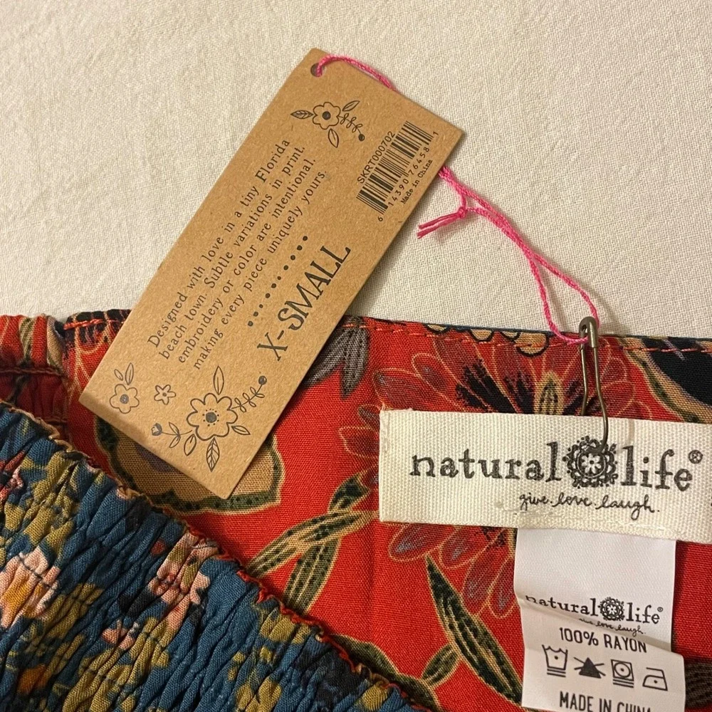 Natural Life Women's XS Floral Skirt Teal Blue NWT‎ Summer Ruffle Boho Festival